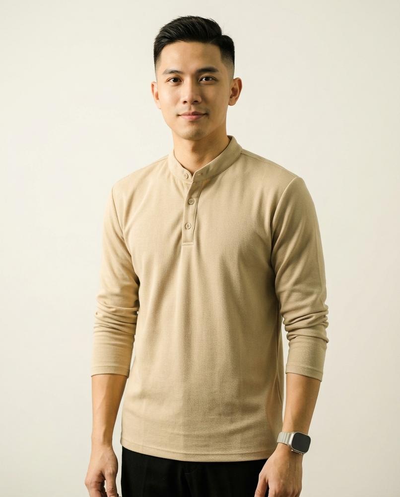 Lands Fashion - Zufer | Band-Collar Textured Shirt Men