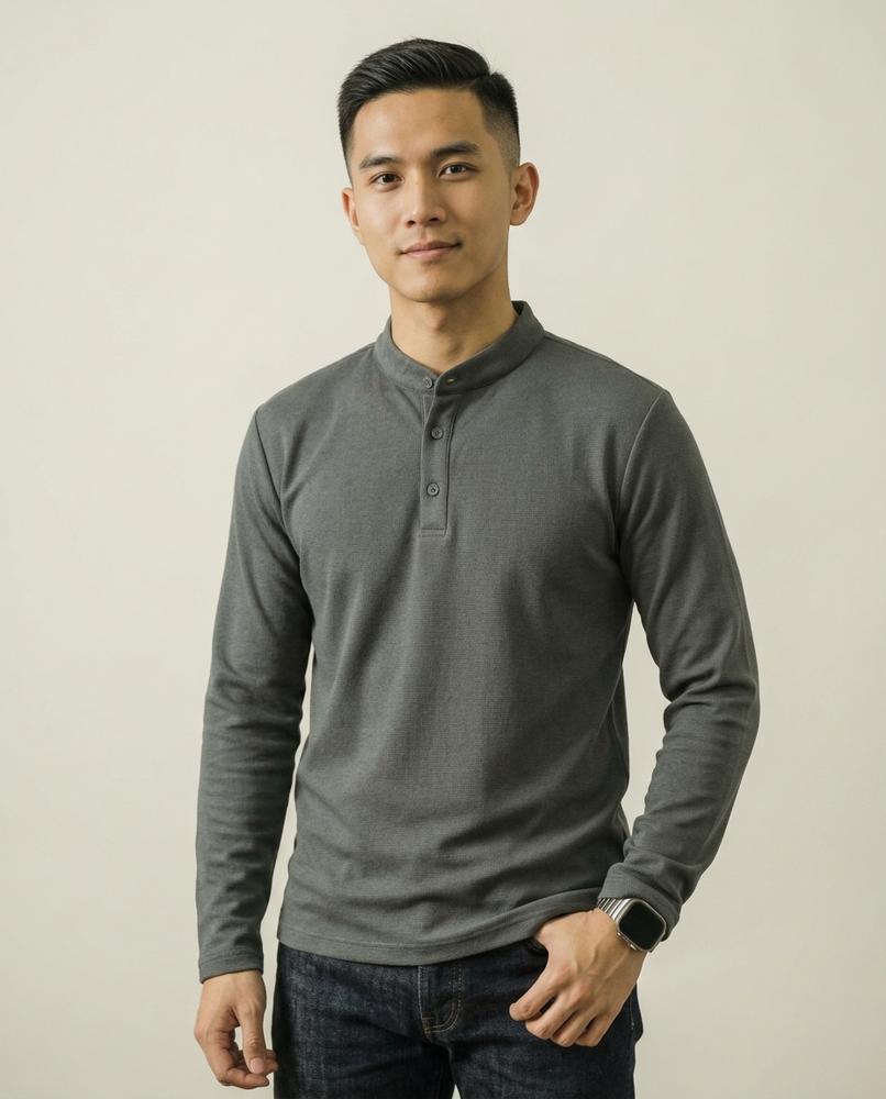 Lands Fashion - Zufer | Band-Collar Textured Shirt Men