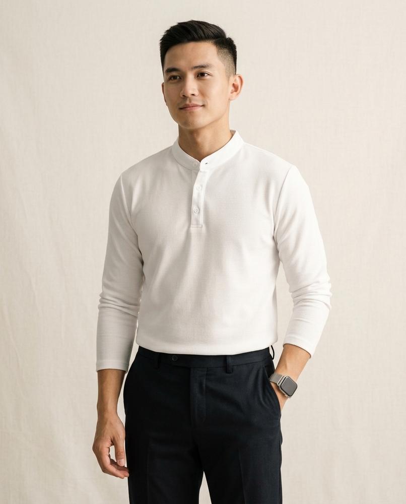 Lands Fashion - Zufer | Band-Collar Textured Shirt Men
