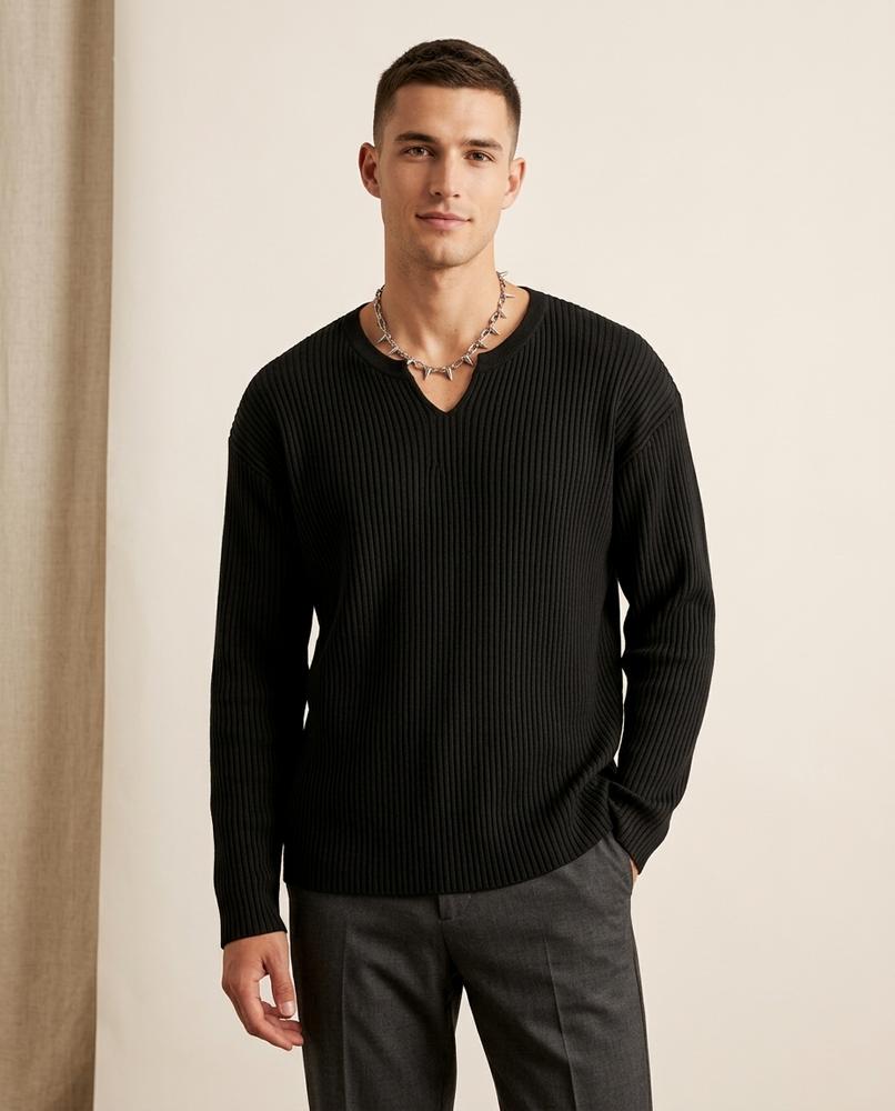 Lands Fashion - Linun | Ribbed Notched Sweater Men