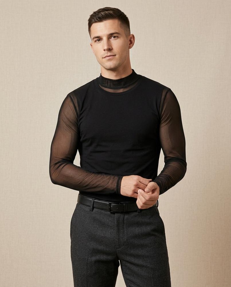 Lands Fashion - Cados | Sheer-Sleeve Mock-Neck Top Men
