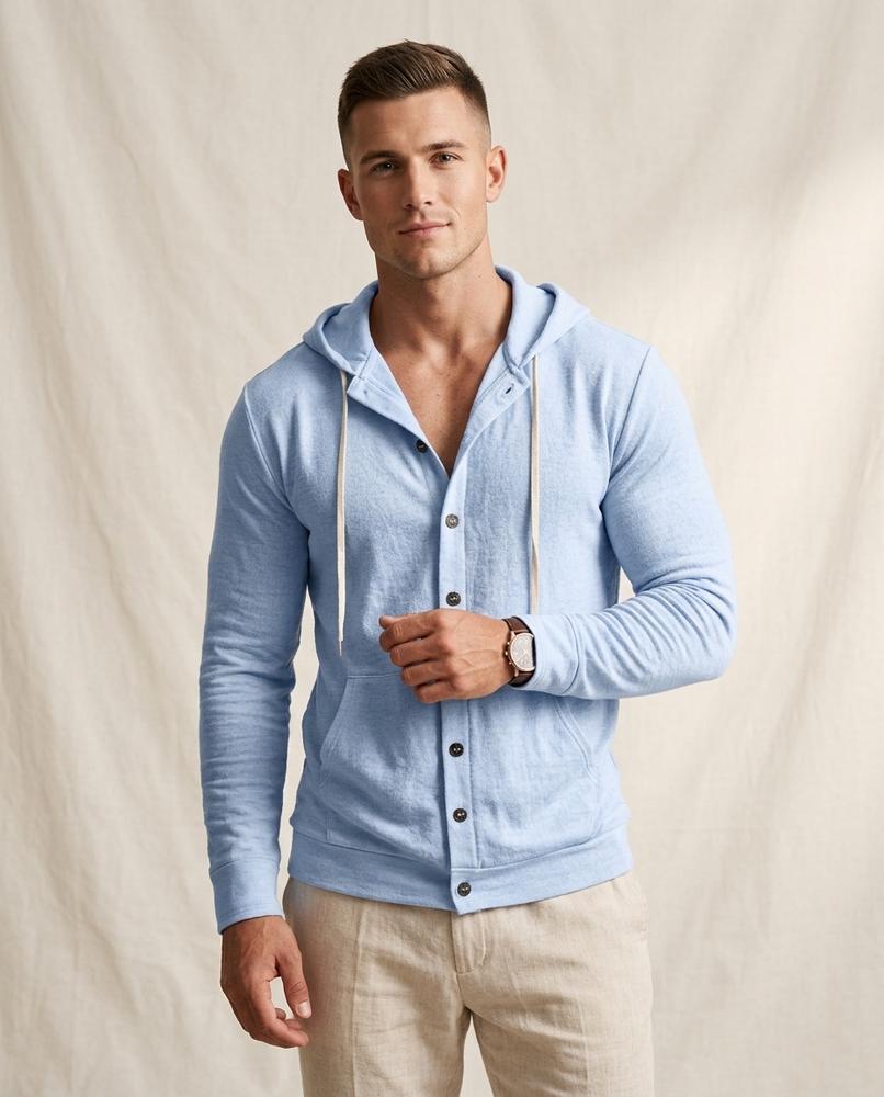 Lands Fashion - Aiwir | Button-Front Textured Hoodie Men