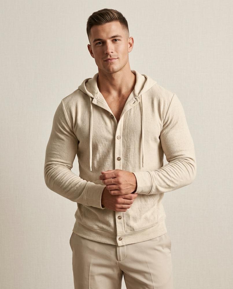 Lands Fashion - Aiwir | Button-Front Textured Hoodie Men