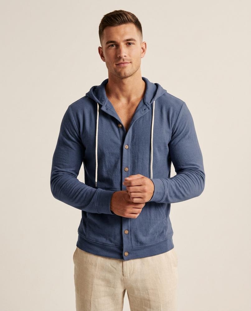 Lands Fashion - Aiwir | Button-Front Textured Hoodie Men