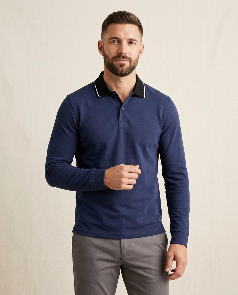 Lands Fashion - Zumun | Long-Sleeved Tipped-Collar Shirt Men