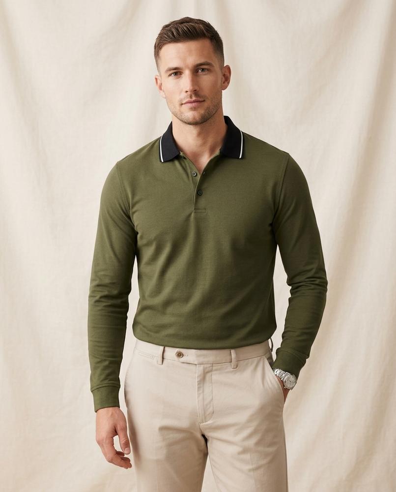 Lands Fashion - Zumun | Long-Sleeved Tipped-Collar Shirt Men