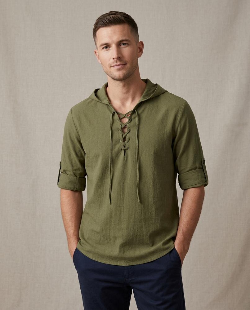 Lands Fashion - Yolum | Lace-Up Hooded Shirt Men