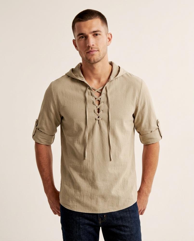 Lands Fashion - Yolum | Lace-Up Hooded Shirt Men