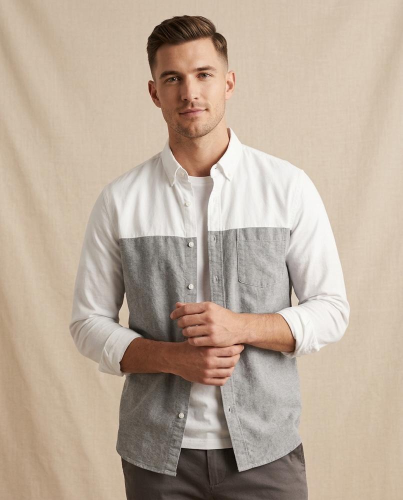 Lands Fashion - Ziniv | Color-Block Button-Down Shirt Men