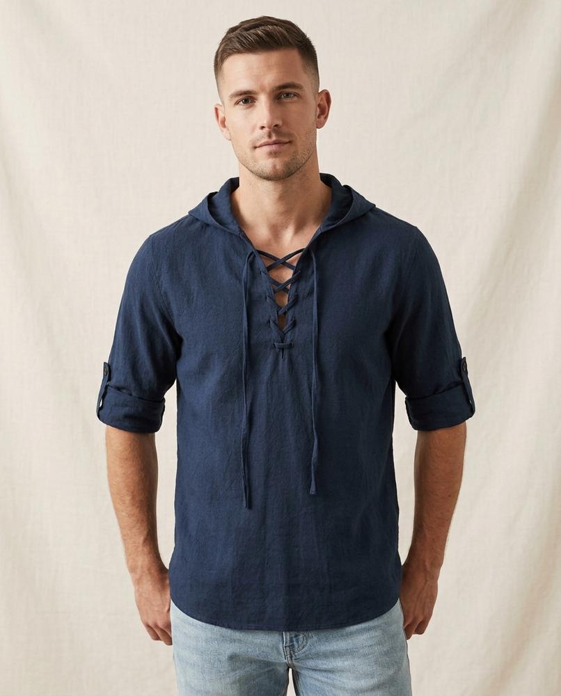 Lands Fashion - Yolum | Lace-Up Hooded Shirt Men