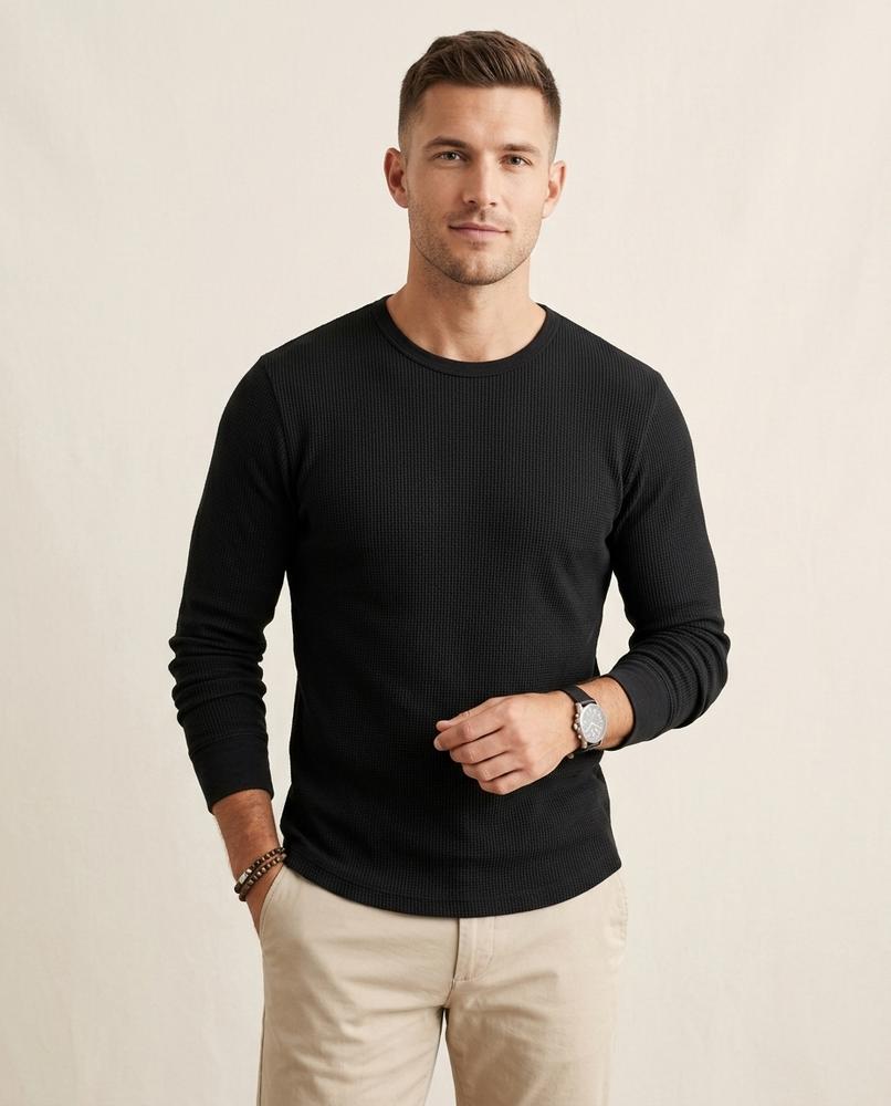 Lands Fashion - Zelos | Waffle-Knit Long-Sleeved Top Men