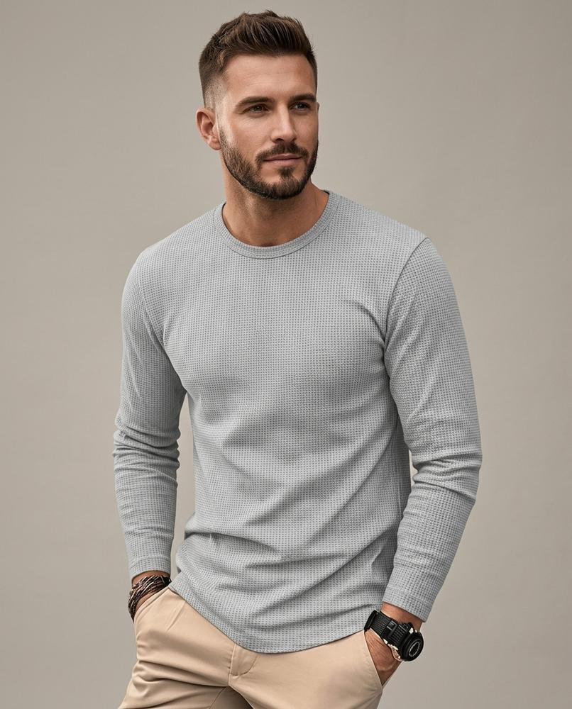 Lands Fashion - Zelos | Waffle-Knit Long-Sleeved Top Men