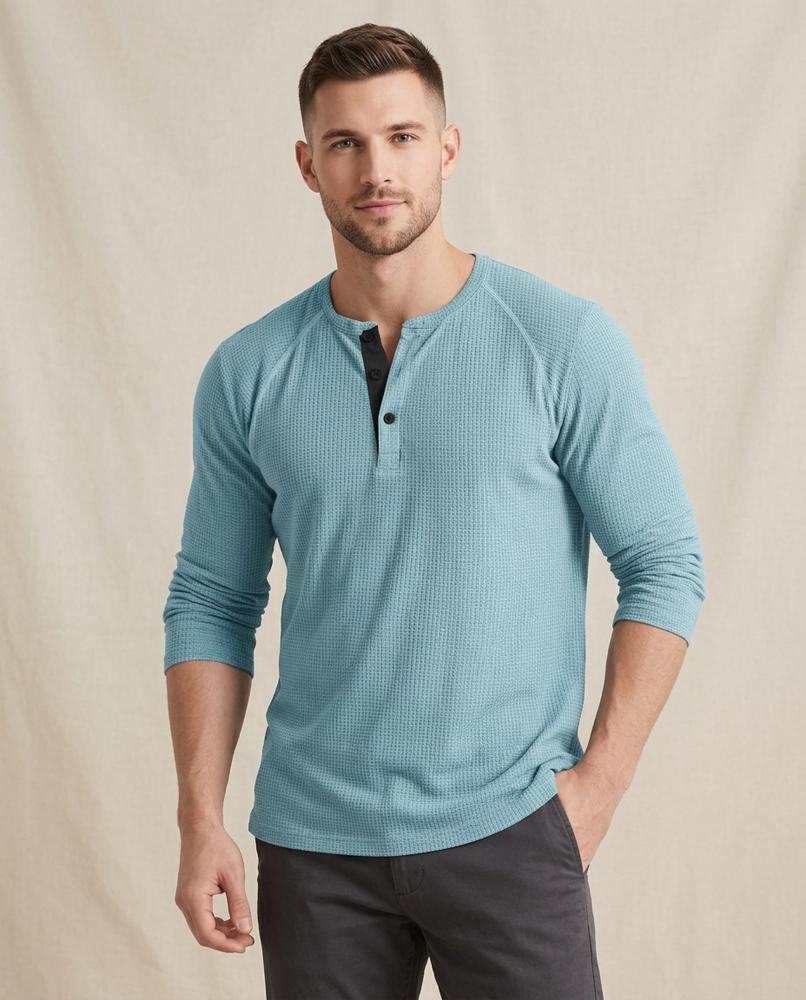 Lands Fashion - Zalek | Waffle-Knit Button-Placket Shirt Men