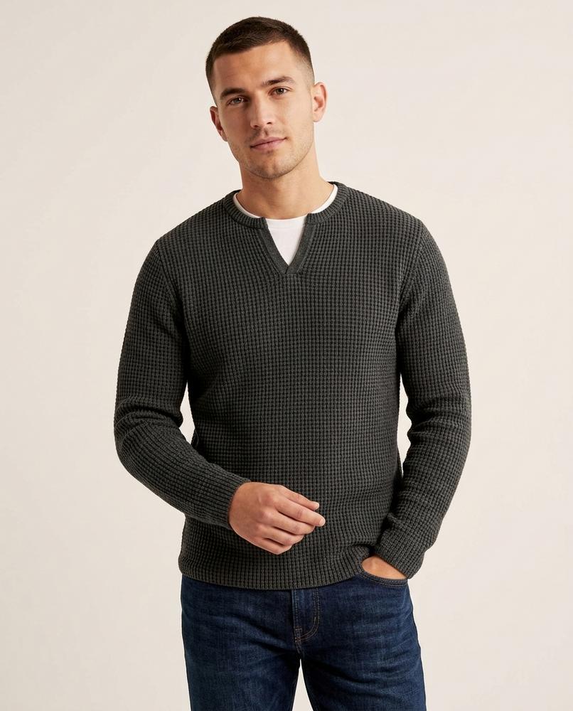 Lands Fashion - Aalet | Waffle-Knit V-Notch Sweater Men