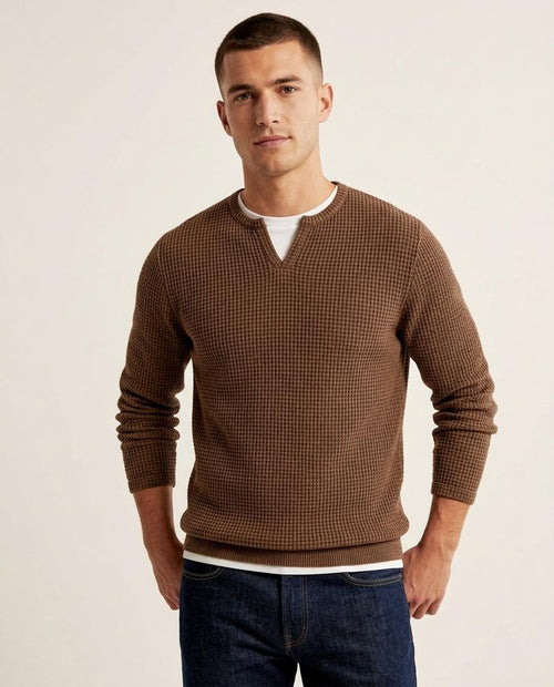 Lands Fashion - Aalet | Waffle-Knit V-Notch Sweater Men