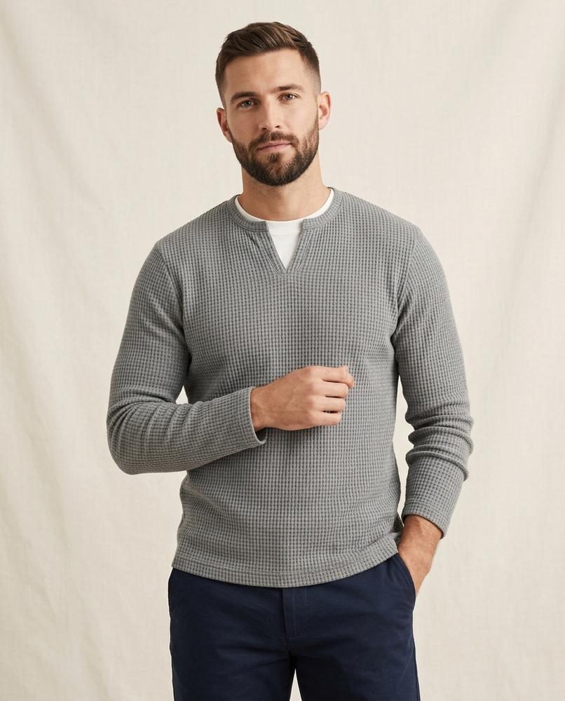 Lands Fashion - Aalet | Waffle-Knit V-Notch Sweater Men