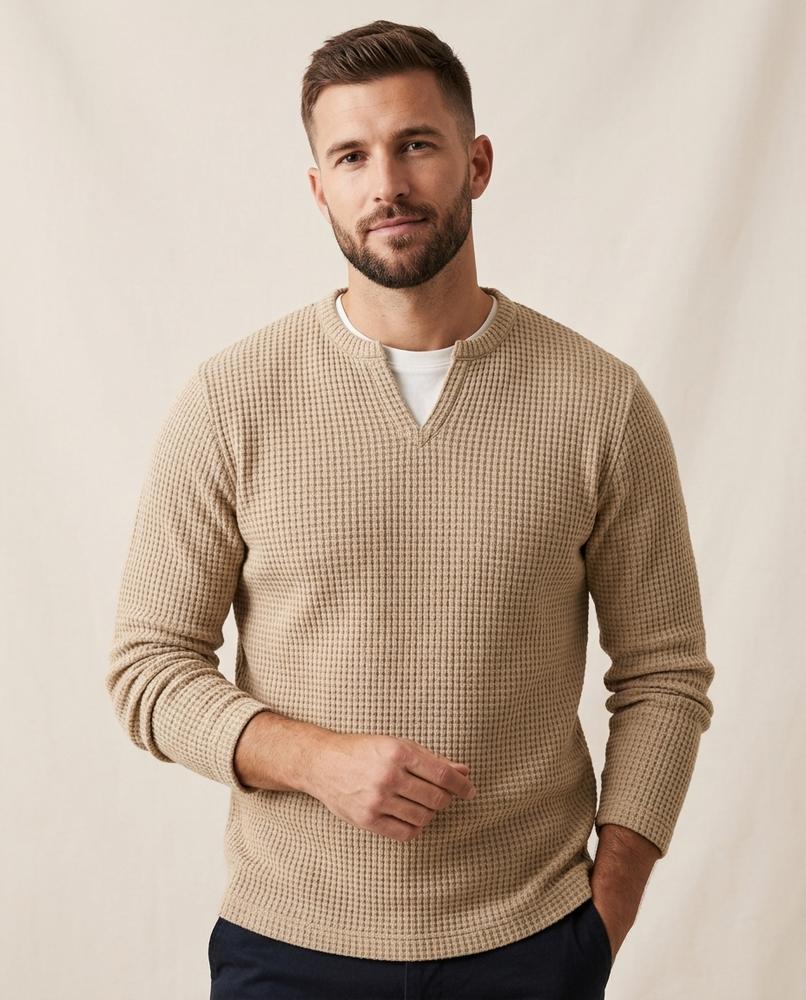 Lands Fashion - Aalet | Waffle-Knit V-Notch Sweater Men