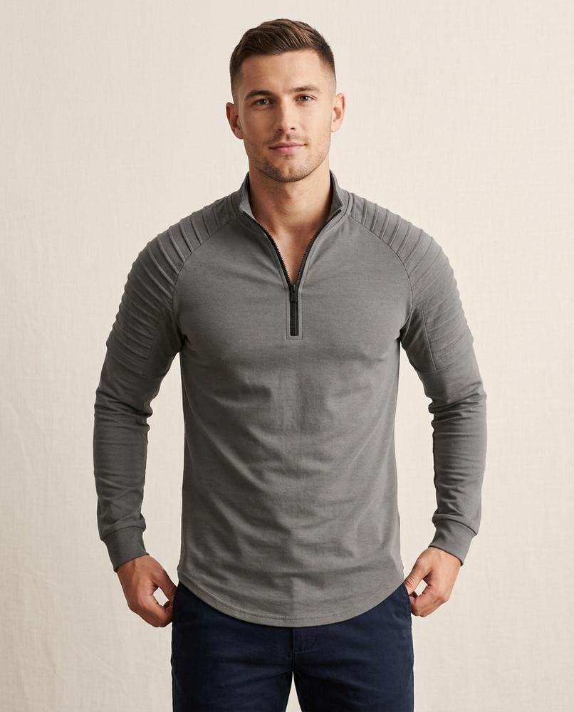 Lands Fashion - Lumiv | Quarter-Zip Ribbed-Panel Sweatshirt Men