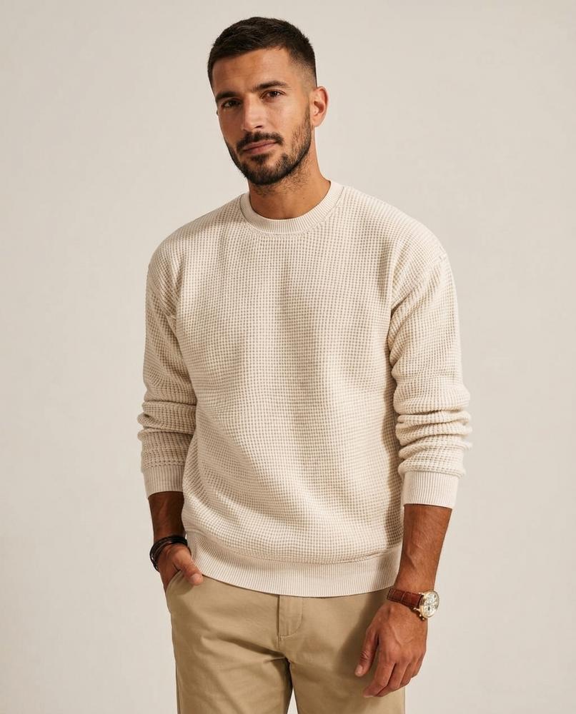 Lands Fashion - Eozir | Waffle-Knit Crewneck Sweater Men