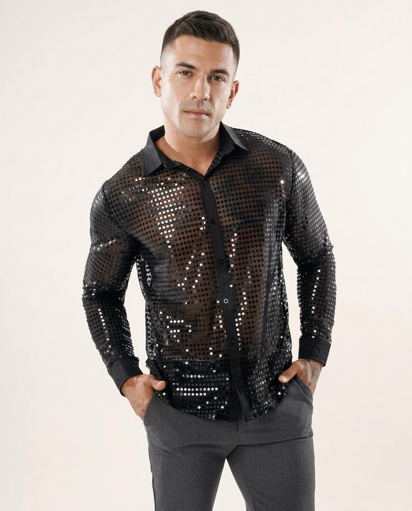 Lands Fashion - Vosal | Sequin-Embellished Sheer Shirt Men