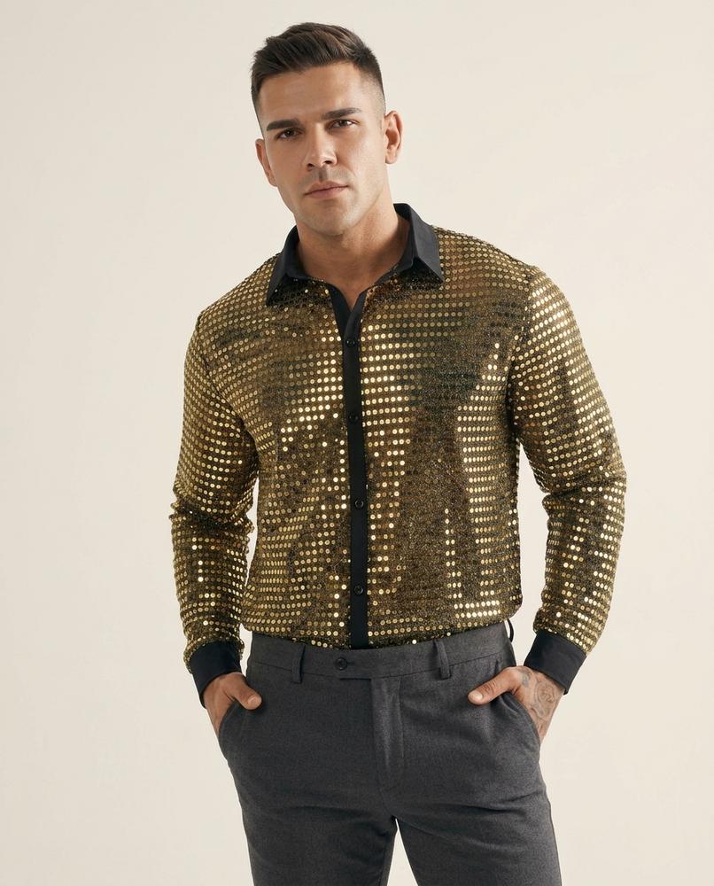 Lands Fashion - Vosal | Sequin-Embellished Sheer Shirt Men