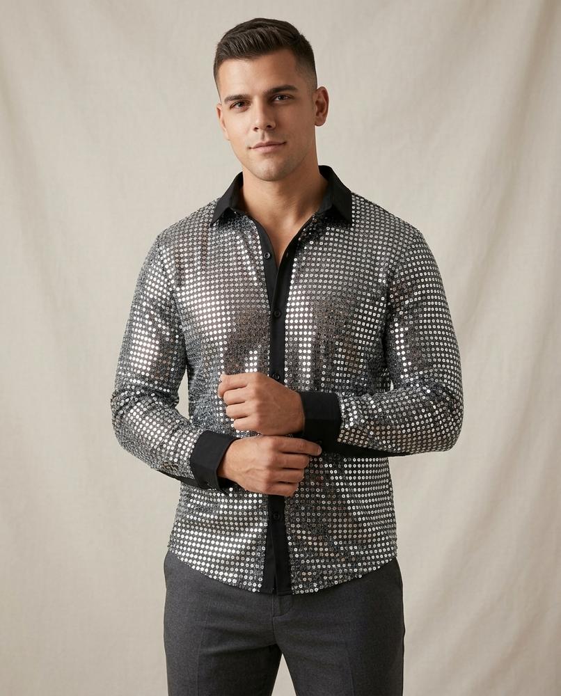 Lands Fashion - Vosal | Sequin-Embellished Sheer Shirt Men