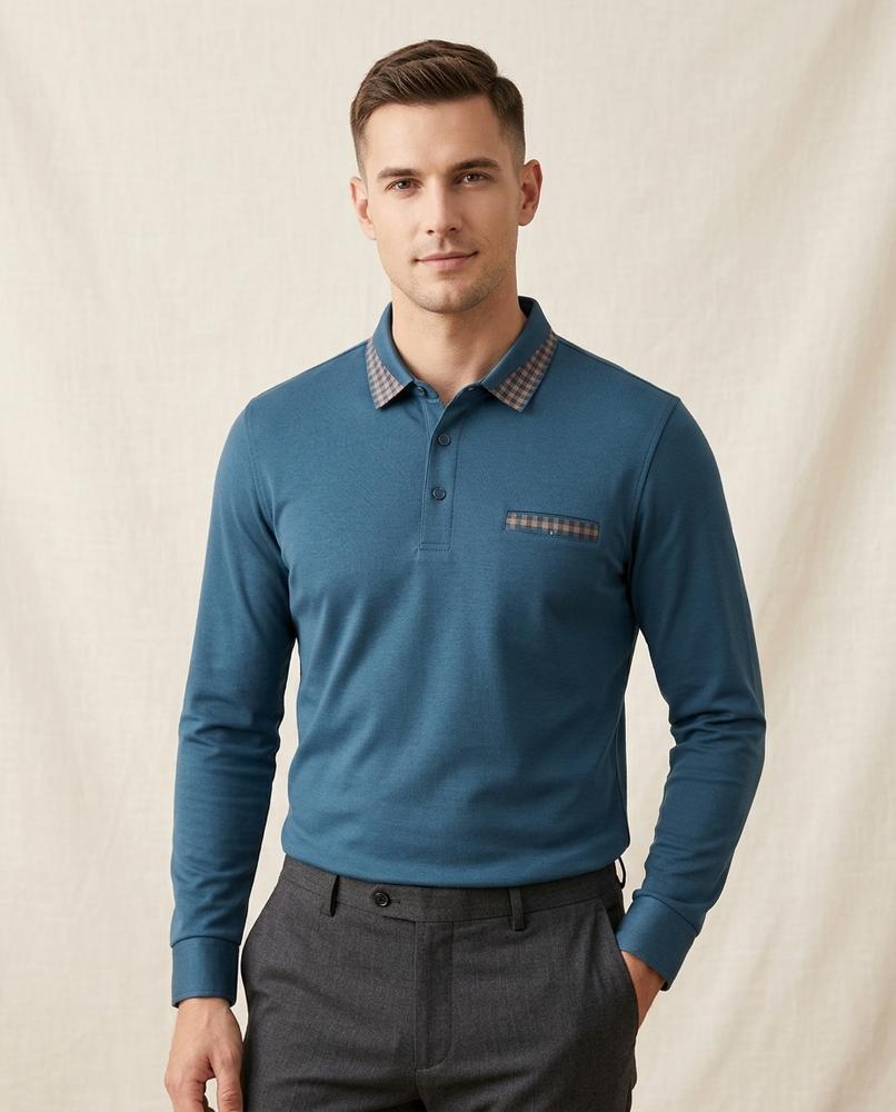 Lands Fashion - Yikut | Long-Sleeved Contrast-Collar Shirt Men