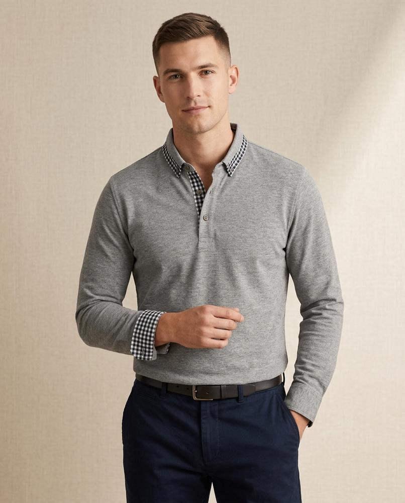 Lands Fashion - Yikut | Long-Sleeved Contrast-Collar Shirt Men
