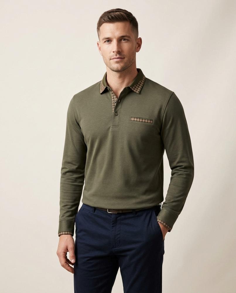 Lands Fashion - Yikut | Long-Sleeved Contrast-Collar Shirt Men