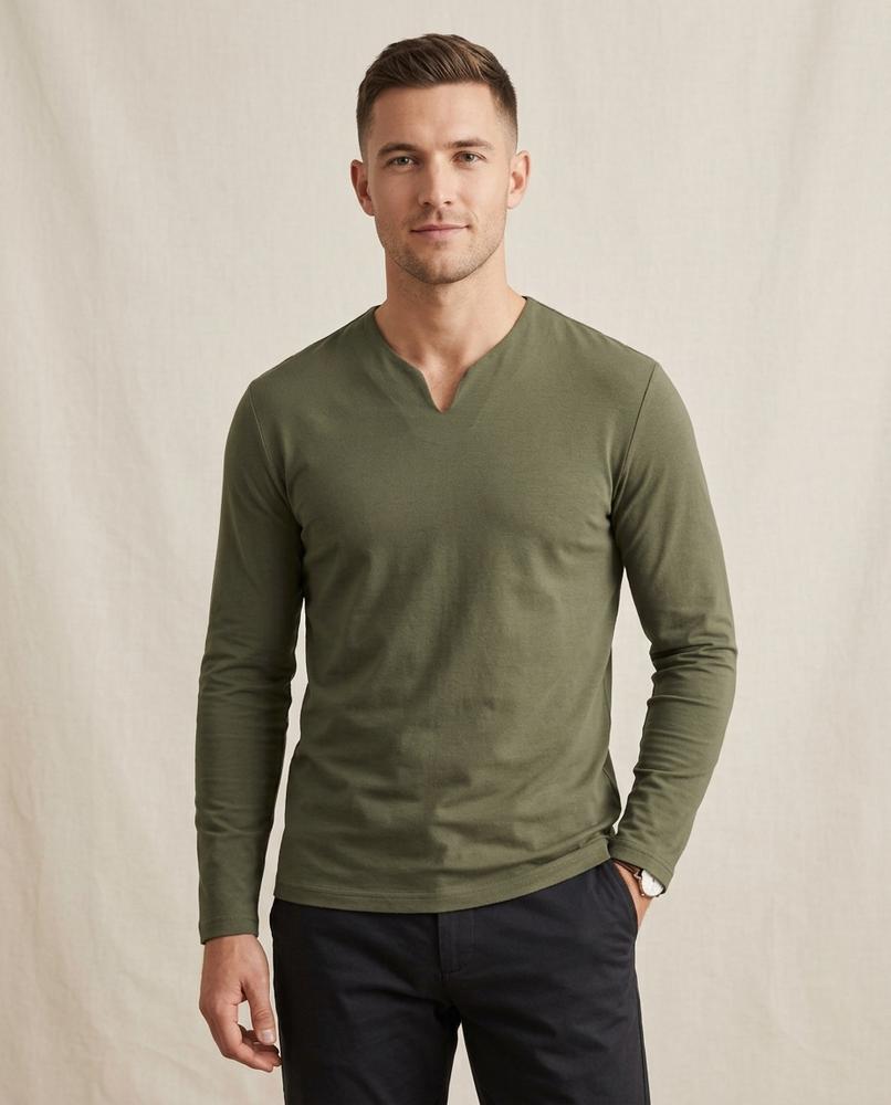 Lands Fashion - Luvin | Long-Sleeved Split-Neck T-Shirt Men