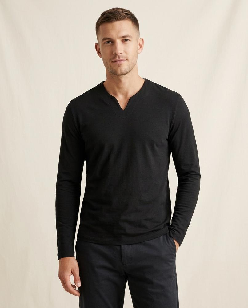 Lands Fashion - Luvin | Long-Sleeved Split-Neck T-Shirt Men