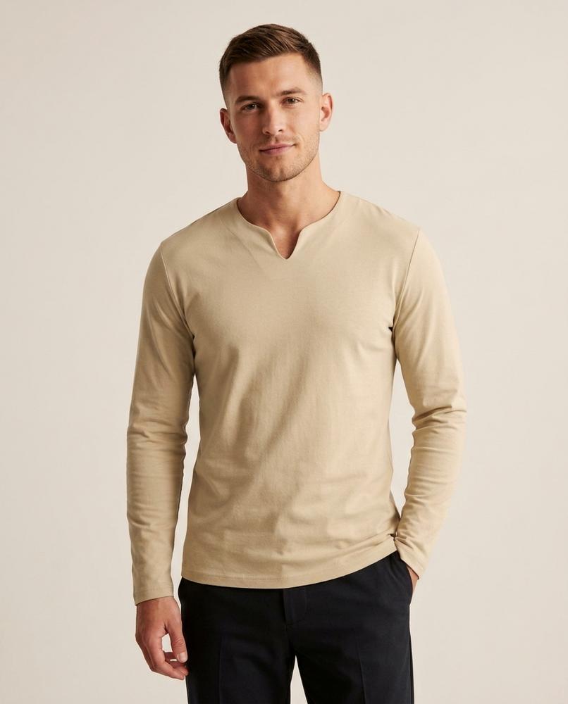 Lands Fashion - Luvin | Long-Sleeved Split-Neck T-Shirt Men