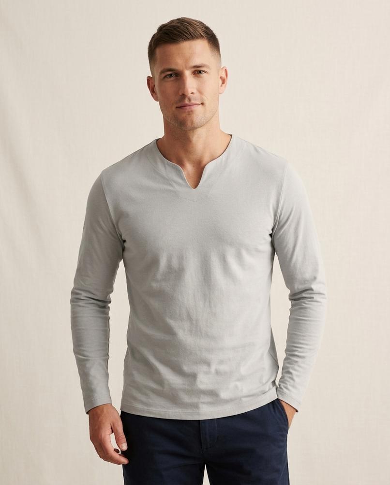 Lands Fashion - Luvin | Long-Sleeved Split-Neck T-Shirt Men
