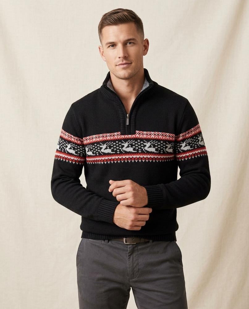 Lands Fashion - Marel | Half-Zip Patterned Sweater Men