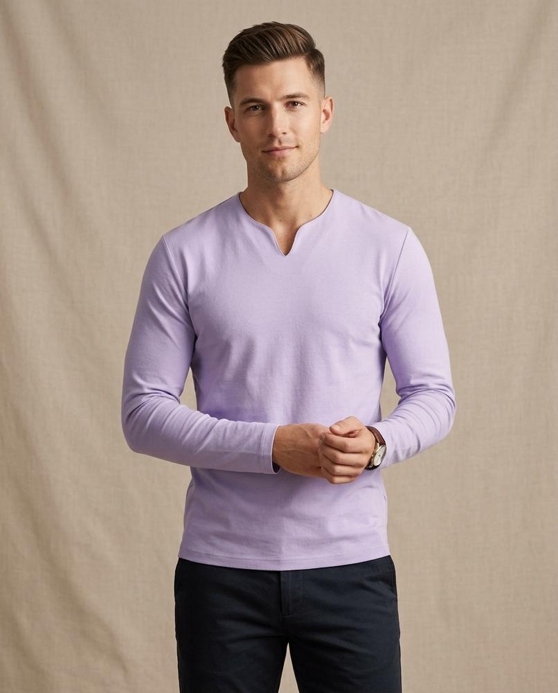 Lands Fashion - Luvin | Long-Sleeved Split-Neck T-Shirt Men