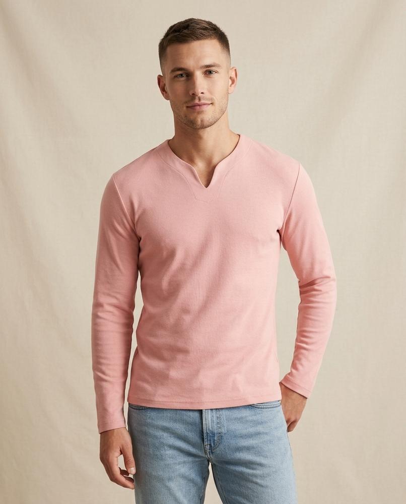Lands Fashion - Luvin | Long-Sleeved Split-Neck T-Shirt Men