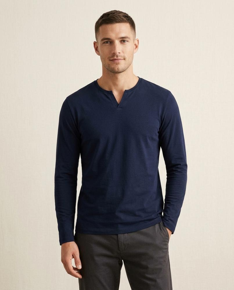 Lands Fashion - Luvin | Long-Sleeved Split-Neck T-Shirt Men
