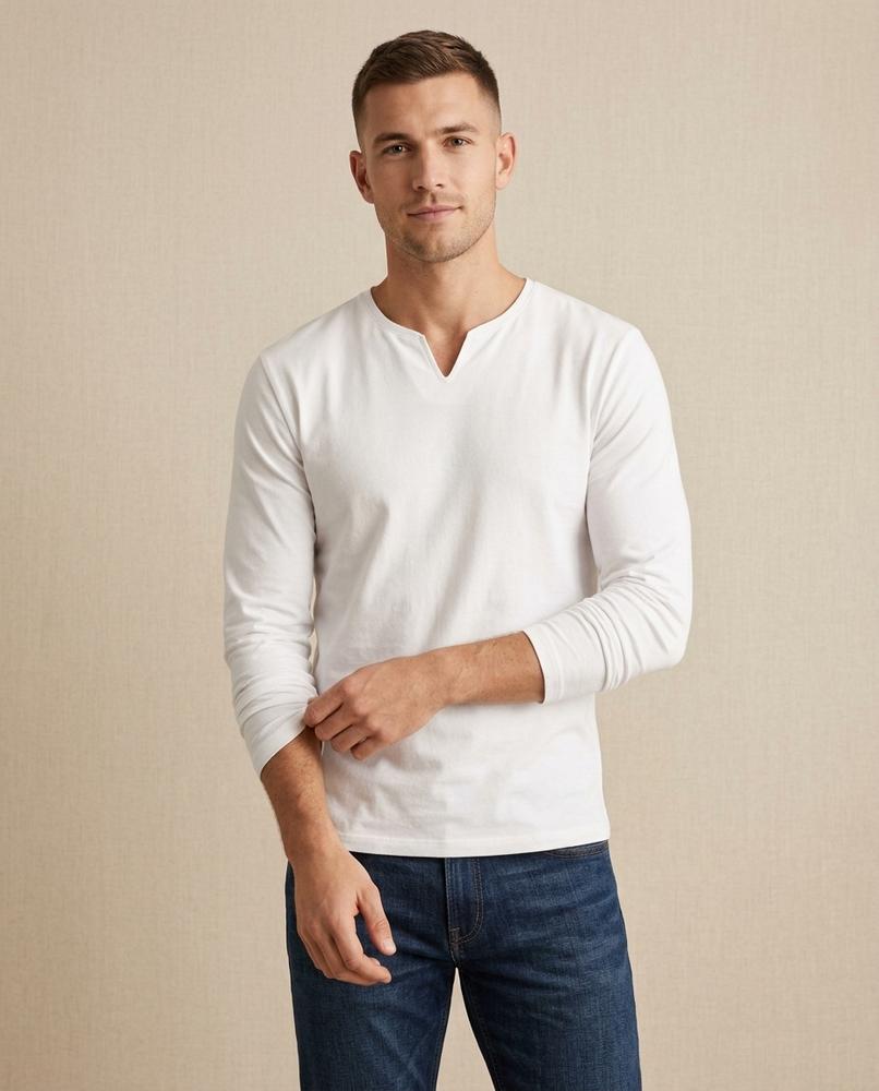 Lands Fashion - Luvin | Long-Sleeved Split-Neck T-Shirt Men