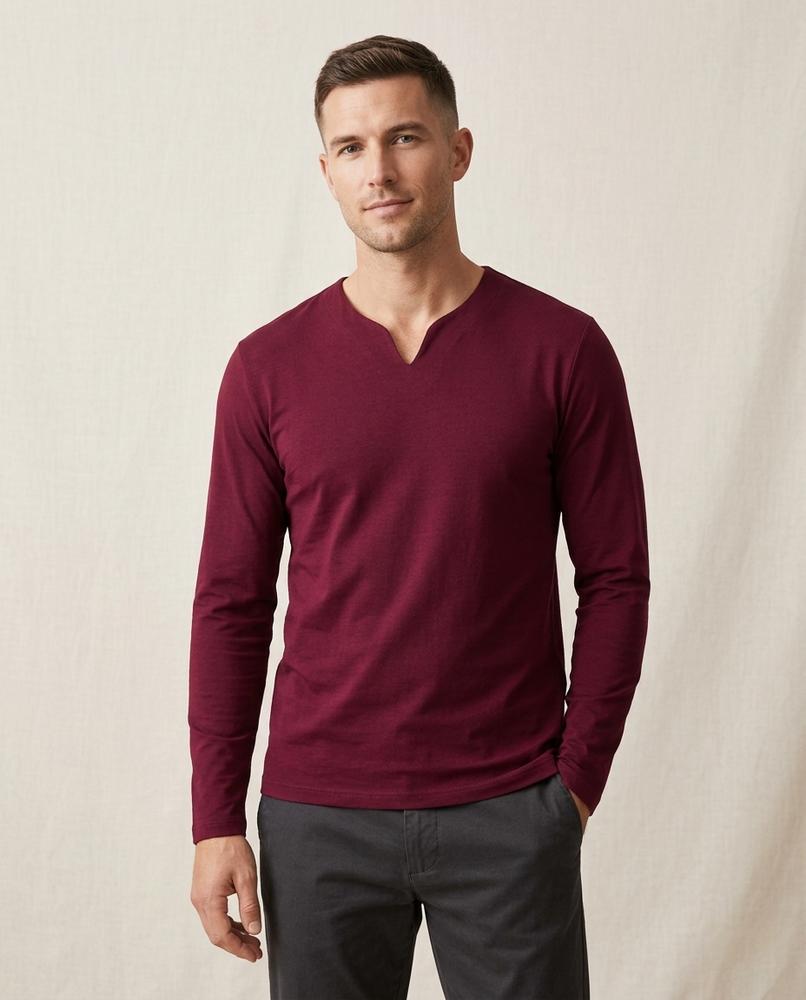 Lands Fashion - Luvin | Long-Sleeved Split-Neck T-Shirt Men