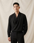 Lands Fashion - Rugok | Draped-Collar Long-Sleeved Shirt Men