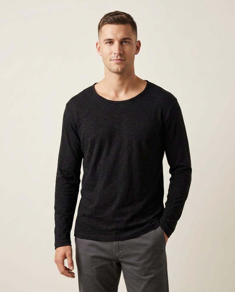 Lands Fashion - Kezok | Long-Sleeved Scoop Neck T-Shirt Men