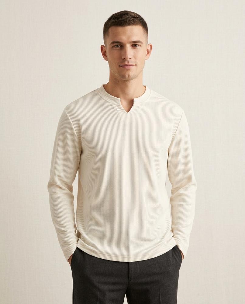 Lands Fashion - Miwas | Ribbed Split-Neck Shirt Men