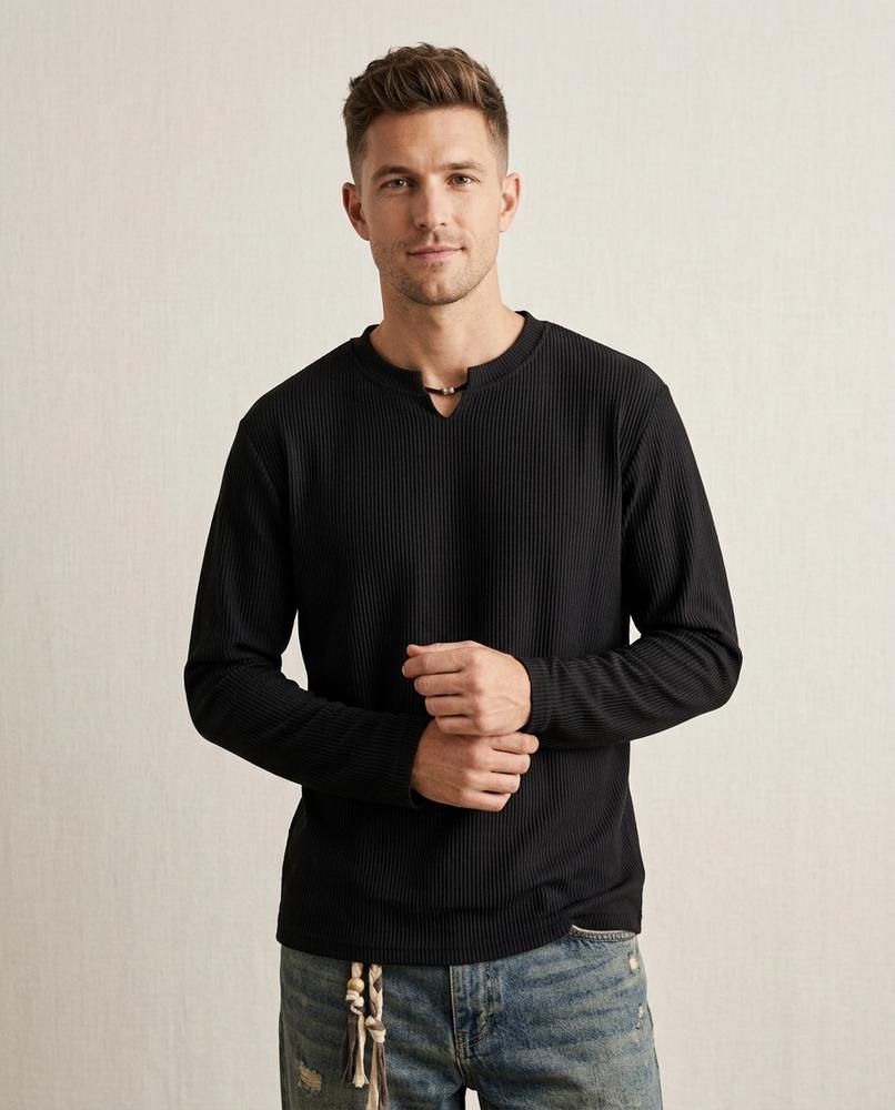 Lands Fashion - Miwas | Ribbed Split-Neck Shirt Men