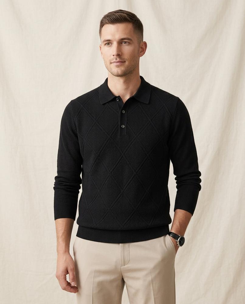 Lands Fashion - Mifom | Jacquard-Knit Polo-Collar Sweater Men