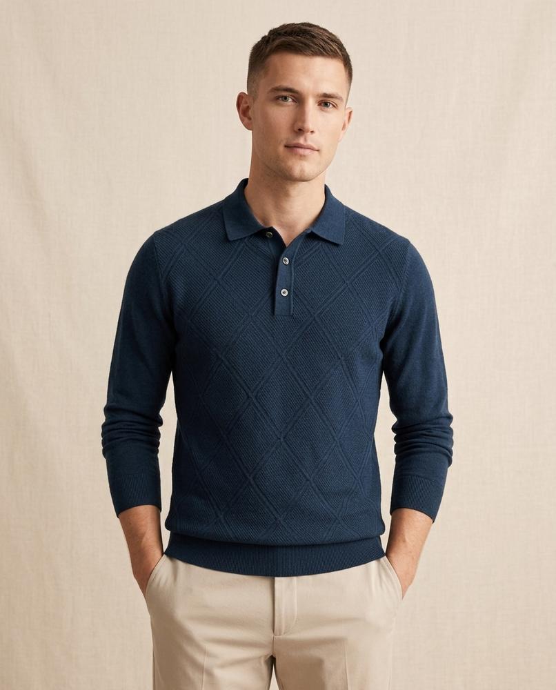 Lands Fashion - Mifom | Jacquard-Knit Polo-Collar Sweater Men