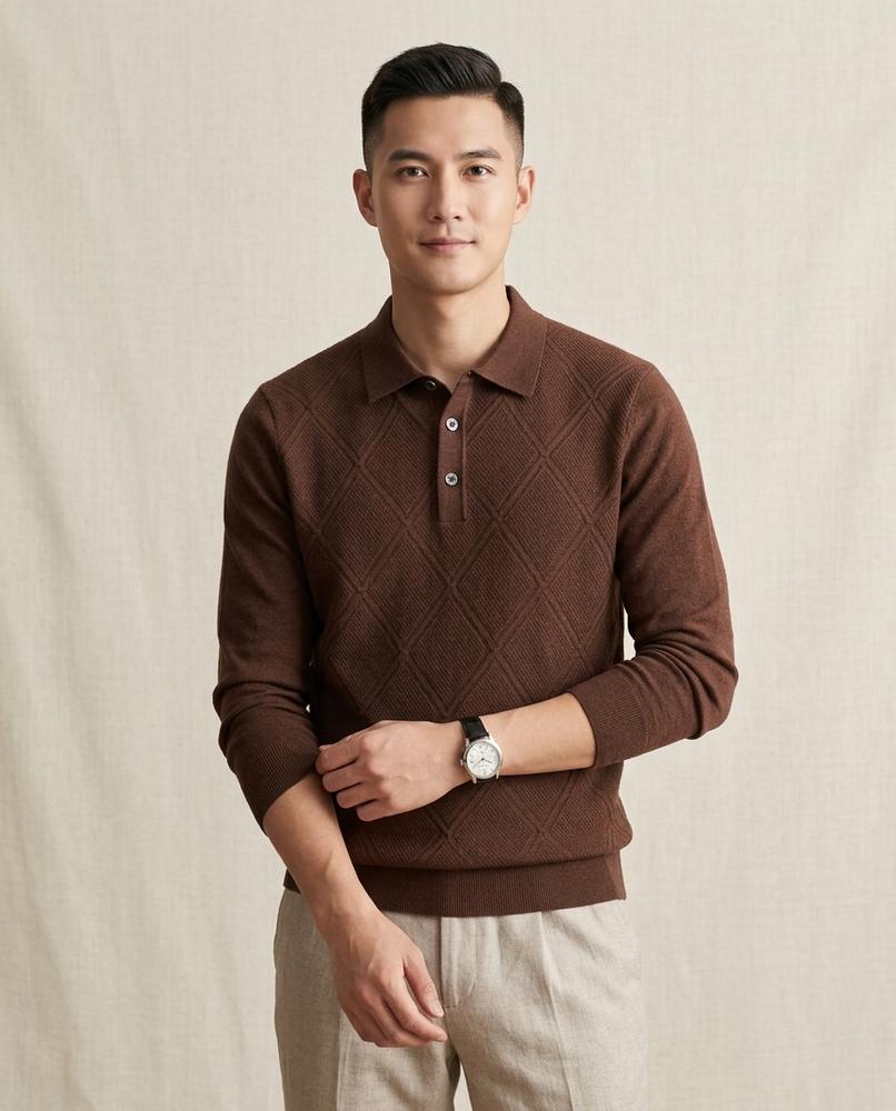 Lands Fashion - Mifom | Jacquard-Knit Polo-Collar Sweater Men