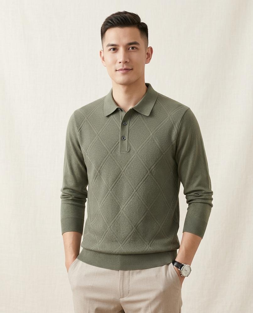 Lands Fashion - Mifom | Jacquard-Knit Polo-Collar Sweater Men