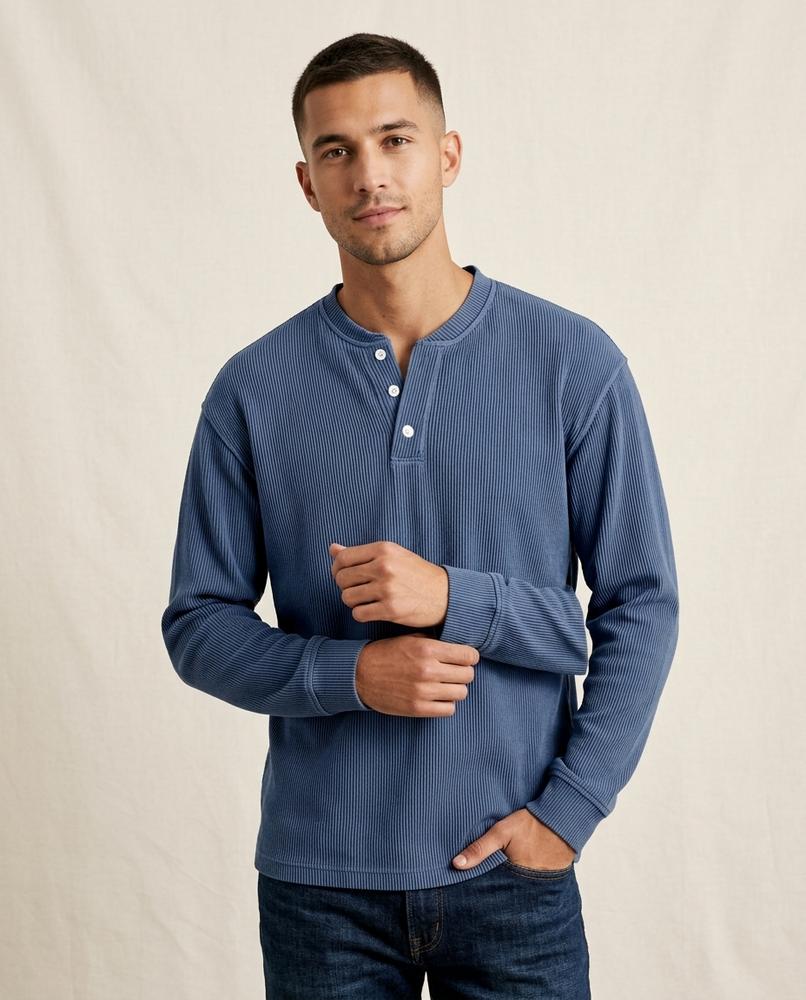 Lands Fashion - Nitok | Ribbed Henley Sweater Men