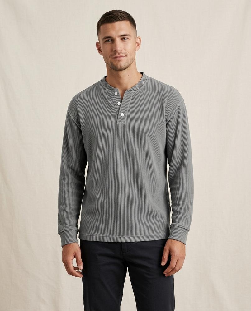 Lands Fashion - Nitok | Ribbed Henley Sweater Men