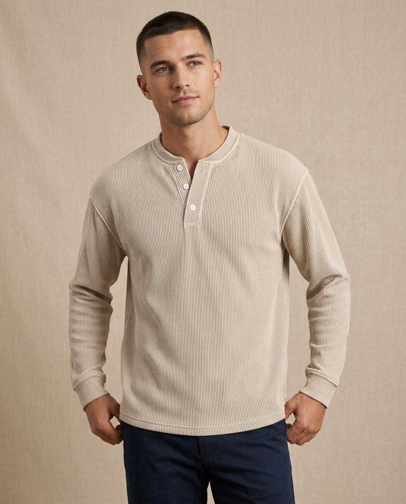 Lands Fashion - Nitok | Ribbed Henley Sweater Men